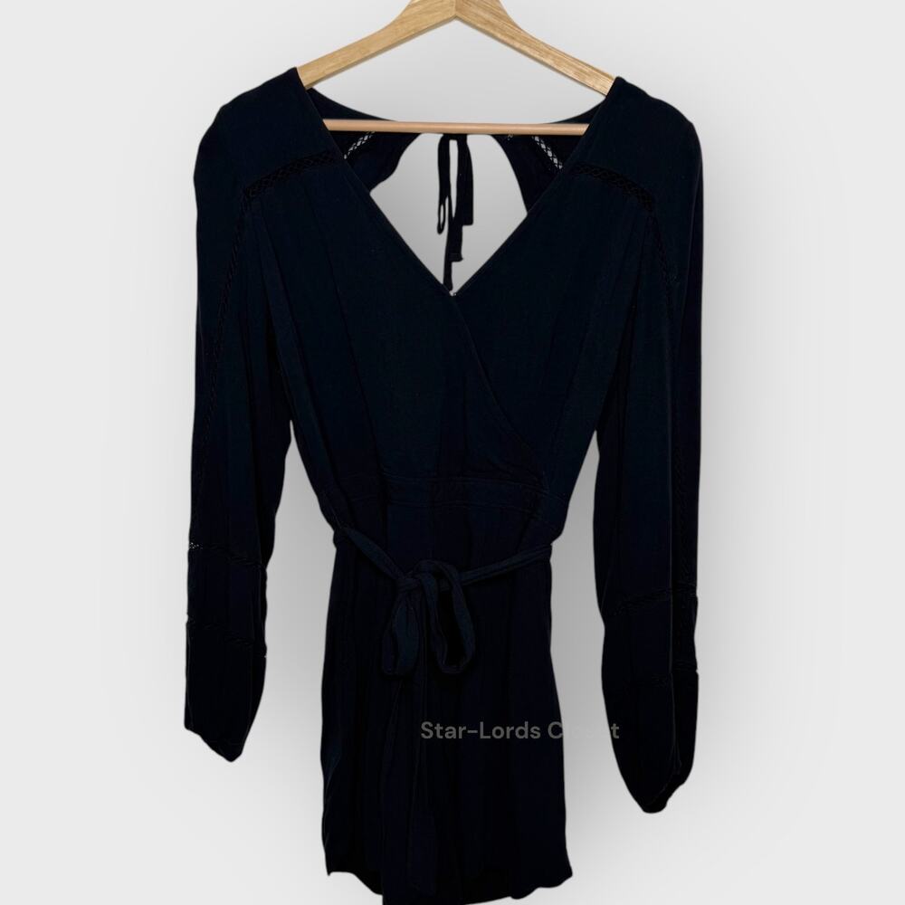 Abercrombie Fitch Wrap Long Sleeve Romper Small Black Minimalist Boho Resortwear